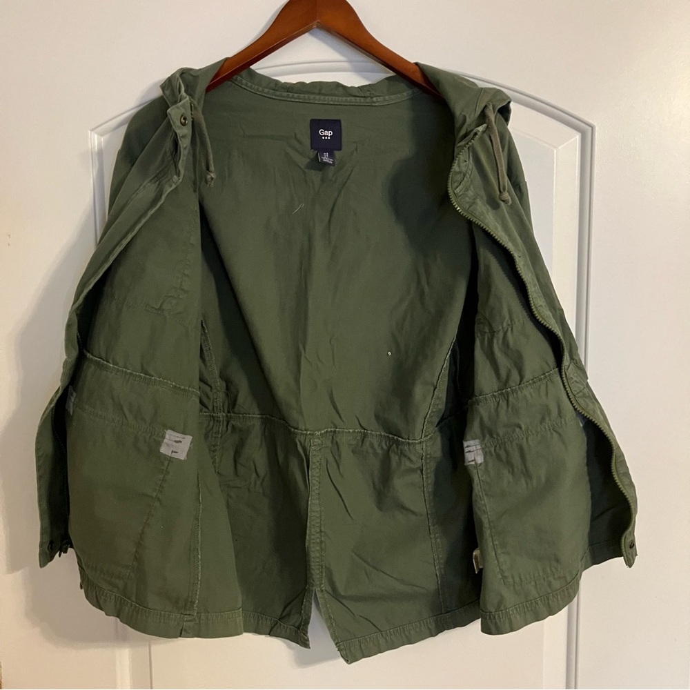 Gap Women's Utility Jacket Olive Baby Tweed Size Small 3/4 Sleeve Full Zip - Picture 8 of 10